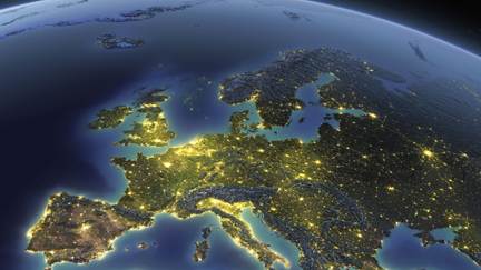 Earth at night Europe A detailed view of the earth from space with night lights --- Image by © Matthias Kulka/Corbis